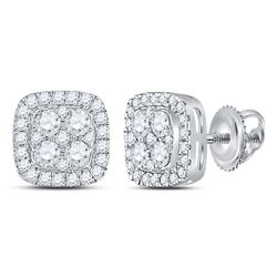 Womens Round Diamond Square Cluster Earrings 7/8 Cttw 14kt White Gold - REF-57H5R