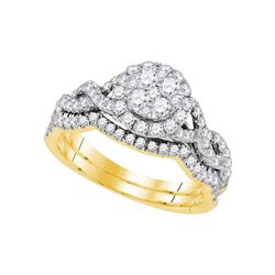 Diamond Cluster Bridal Wedding Ring Band Set 7/8 Cttw 14kt Yellow Gold - REF-74W9K