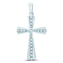 Womens Round Diamond Religious Cross Pendant 1/10 Cttw 10kt White Gold - REF-12W9K