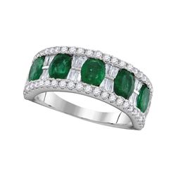 Womens Oval Emerald Band Ring 2-3/8 Cttw 18kt White Gold - REF-181M9H