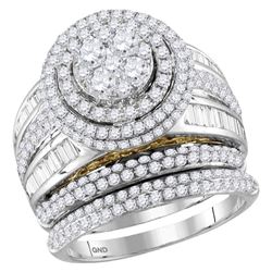 Round Diamond Cluster Bridal Wedding Ring Band Set 2-1/2 Cttw 14kt Two-tone Gold - REF-187A5M