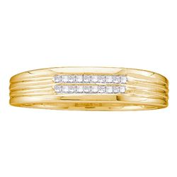 Mens Princess Diamond Band Ring 1/6 Cttw 10kt Yellow Gold - REF-17Y5N