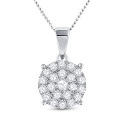 Womens Round Diamond Cluster Pendant 2 Cttw 10kt White Gold - REF-142F5W