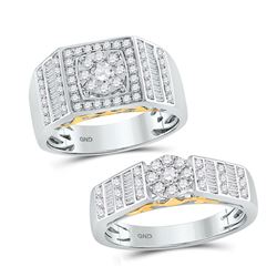 His Hers Round Diamond Solitaire Matching Wedding Set 1-1/5 Cttw 14kt Two-tone Gold - REF-114W9K