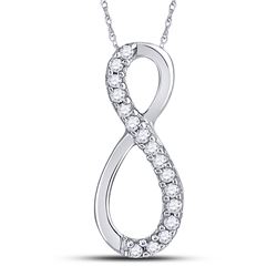 Womens Round Diamond Infinity Pendant 1/10 Cttw 10kt White Gold - REF-6F5W