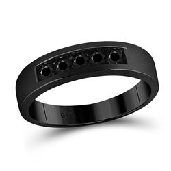 Mens Round Black Color Enhanced Diamond Gunmetal Wedding Band Ring 5/8 Cttw 10kt White Gold - REF-30