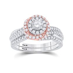 Round Diamond Bridal Wedding Ring Band Set 1 Cttw 14kt Two-tone Gold - REF-109W5K