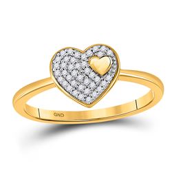 Womens Round Diamond Heart Ring 1/10 Cttw 10kt Yellow Gold - REF-13R5X