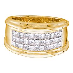 Mens Princess Diamond Comfort Wedding Anniversary Band Ring 1/2 Cttw 14kt Yellow Gold - REF-71A9M