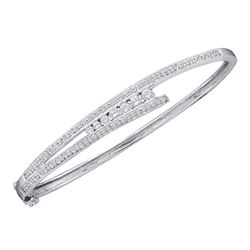 Womens Round Diamond Graduated Bangle Bracelet 1 Cttw 14kt White Gold - REF-120K5Y