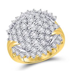 Womens Round Diamond Cluster Ring 3/8 Cttw 10kt Yellow Gold - REF-54H5R
