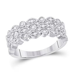 Womens Round Diamond Oval Dot 3-Row Fashion Ring 3/4 Cttw 14kt White Gold - REF-60H9R