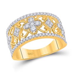 Womens Round Diamond Clover Square Band Ring 5/8 Cttw 14kt Yellow Gold - REF-65X5A