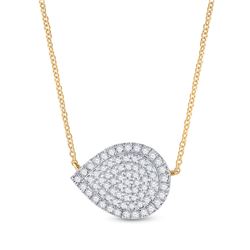 Womens Round Diamond Teardrop Necklace 1/4 Cttw 10kt Yellow Gold - REF-19R5X