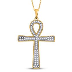 Mens Round Diamond Ankh Cross Charm Pendant 1/6 Cttw 10kt Yellow Gold - REF-14X9A