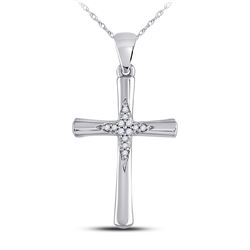 Womens Round Diamond Cross Pendant 1/12 Cttw 10kt White Gold - REF-9X5A