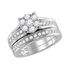 Image 1 : Round Diamond Cluster Bridal Wedding Ring Band Set 1 Cttw 14kt White Gold - REF-101X5A