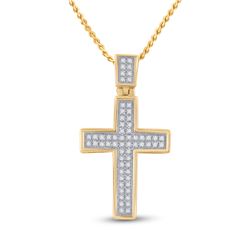 Womens Round Diamond Cross Pendant 1/6 Cttw 10kt Yellow Gold - REF-12A9M