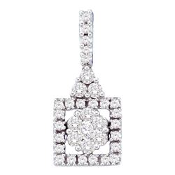 Womens Round Diamond Flower Cluster Pendant 1/2 Cttw 14kt White Gold - REF-30W5K