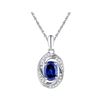 Image 1 : Womens Oval Lab-Created Blue Sapphire Solitaire Diamond Pendant 1-1/3 Cttw 10kt White Gold - REF-10H