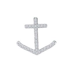 Womens Round Diamond Anchor Nautical Pendant 1/4 Cttw 10kt White Gold - REF-12W9K