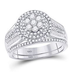 Round Diamond Bridal Wedding Ring Band Set 1 Cttw 10kt White Gold - REF-60M9H