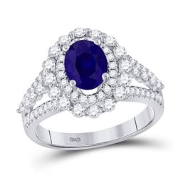 Womens Oval Blue Sapphire Solitaire Diamond Ring 2-1/3 Cttw 14kt White Gold - REF-93Y9N