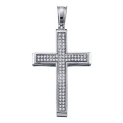 Womens Round Diamond Cross Religious Pendant 1/4 Cttw 10kt White Gold - REF-19R5X