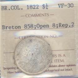 Breton 858, ICCS VF-30, 1/4 dollar 1822