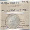 Image 1 : Breton 858, ICCS VF-30, 1/4 dollar 1822
