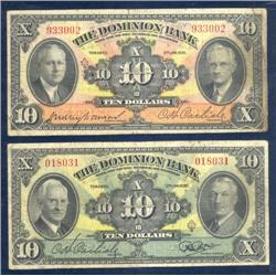 The Dominion Bank, $10.00 1935 & 1938