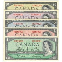 Lot of 5 notes 1954 $1 to $20, Fine/Ver