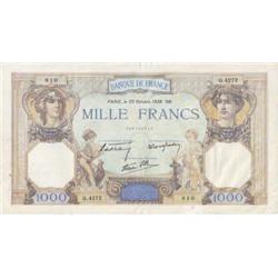 France, 1000 Francs, 20-10-1938, VF