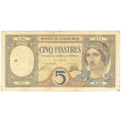 France, Indo-China, 5 Piastres, 1921-28