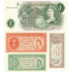 Government of Hong Kong 3 notes + GB 1£
