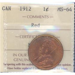 1 Large Cent 1912, ICCS certified MS-64