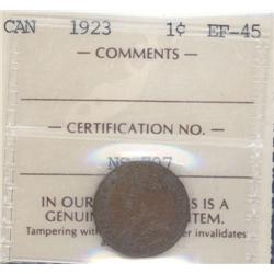 1 Small Cent 1923, ICCS certified EF-45