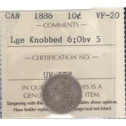 10 Cents 1886 ICCS VF-20; Obv # 5, Larg