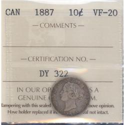 10 Cents 1887 ICCS certified VF-20