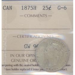 25 Cents 1875H, ICCS certified G-6