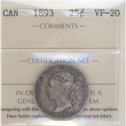 25 Cents 1893, ICCS certified VF-20