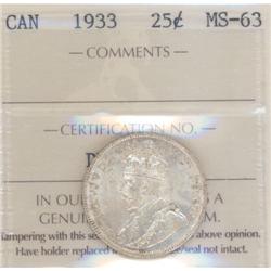 25 Cents 1933, ICCS certified MS-63