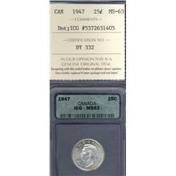 25 Cents 1947, ICG & ICCS MS-63; Dot