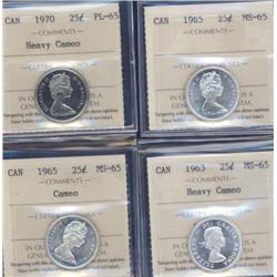 Lot of 4 X 25 Cents all ICCS certified,