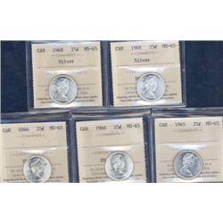 Lot of 5 X 25 Cents all ICCS certified 
