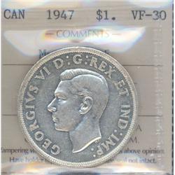 1 Dollar 1947, ICCS VF-30; Maple Leaf