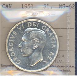 1 Dollar 1951, ICCS certified MS-62; Ar