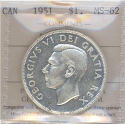 1 Dollar 1951, ICCS certified MS-62; Ar