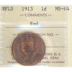 Newfoundland 1 Large Cent 1913 ICCS MS-