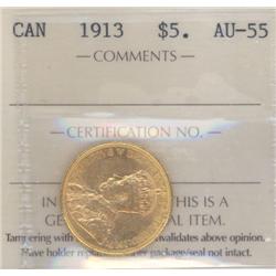 5 Dollars Gold 1913, ICCS certified AU-